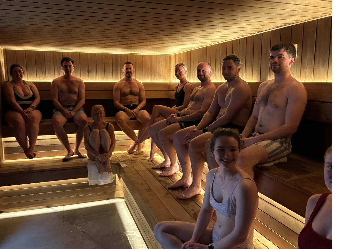 A busy, social session in the Pulse Club sauna